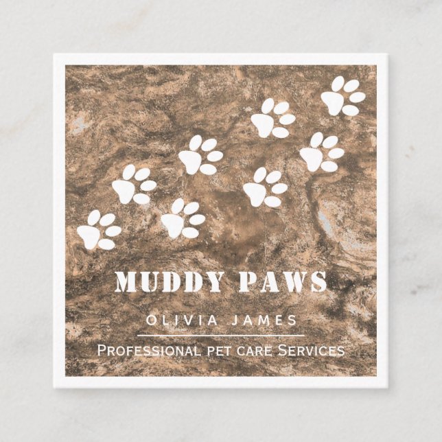 Muddy Pfoten druckt berufliche Hundehundepflege Quadratische Visitenkarte (Vorderseite)