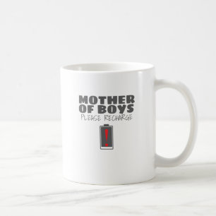 Müde Mama Mutter von Jungen Bitte lade Geschenke n Kaffeetasse