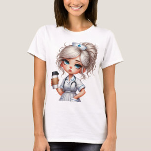 MÜDE ÜBERARBEITETE SÜßE KRANKENSCHWESTER MIT KAFFE T-Shirt