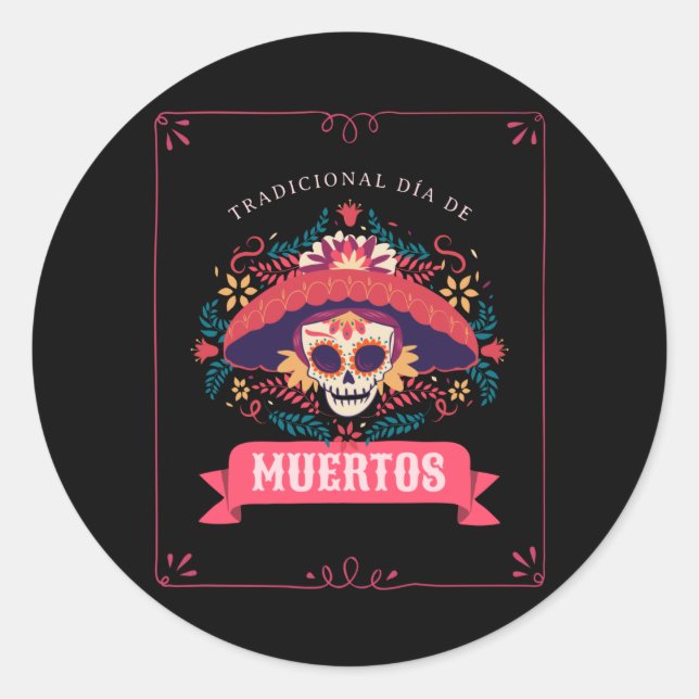 Muertos Skull Day of the Dead Runder Aufkleber (Vorderseite)