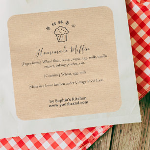 Muffin Kraft Minimalistische Backzutat Quadratischer Aufkleber