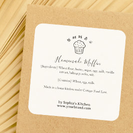 Muffin-Logo Minimalistisches Bäckerei-Zutatenetike Quadratischer Aufkleber