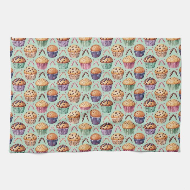 "Muffin Mayhem: Ein Sprinkle des Vergnügens" Geschirrtuch (Horizontal)