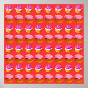 Muffins, Kuchen mit weißer und rosa Creme auf eine Poster