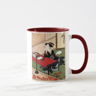 Mug 手紙を書く女, femme de 春章 écrivant une lettre, Shunsho