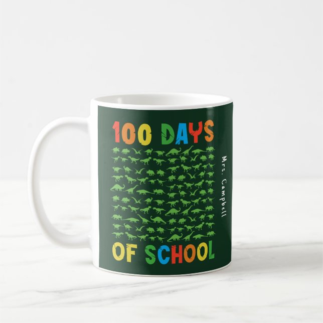 Mug 100 Jours d'école 100 Dinosaures verts Enseignant (Gauche)
