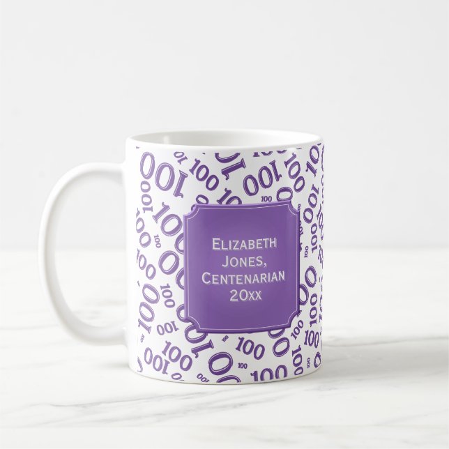 Mug 100e anniversaire Cadeau Purple Random Numéro Moti (Gauche)