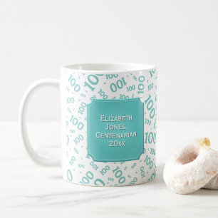 Mug 100th Centenarian turquoise de motif de nombre