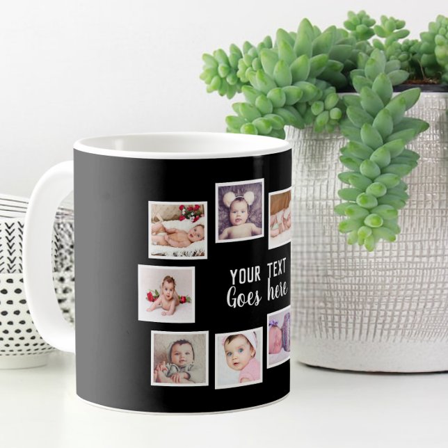 Mug 10 Collage Photo Avec Texte Personnalisé Noir (Créateur téléchargé)