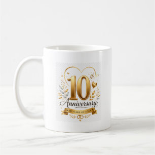 Mug 10e anniversaire 10 ans d'amour design or