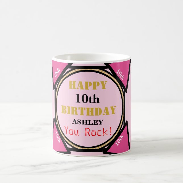 Mug 10e anniversaire fille rose or (Centre)