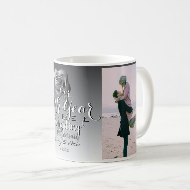 Mug 11e anniversaire du Mariage en acier (Rose) 3 phot (Devant droit)