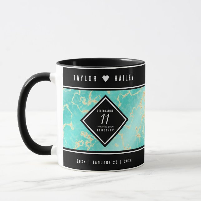 Mug 11ème anniversaire de Mariage turquoise (Gauche)