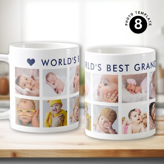 Mug 12 Photo Collage Navy Blue World's Best Grandpa (Créateur téléchargé)