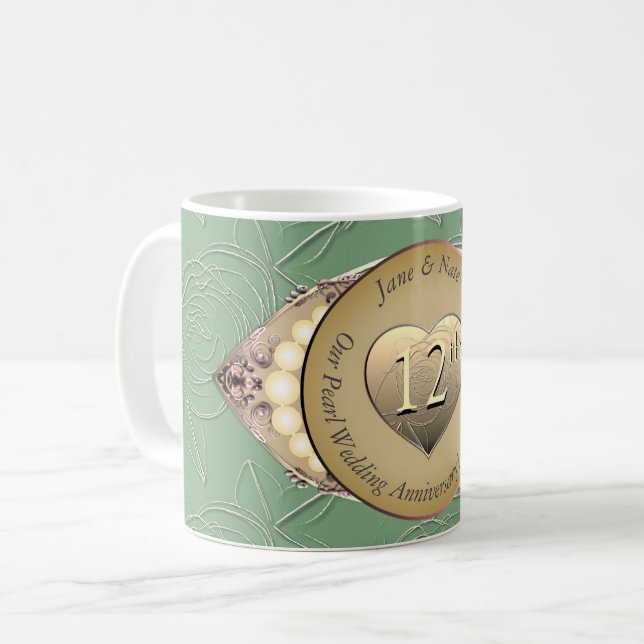 Mug 12e/30e anniversaire de Mariage Pearl & Green (Devant gauche)