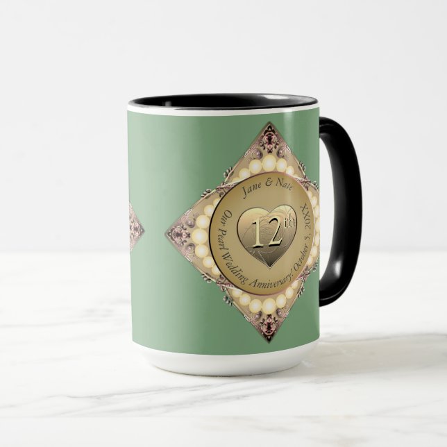Mug 12e/30e anniversaire de Mariage Pearl & Green (Devant droit)