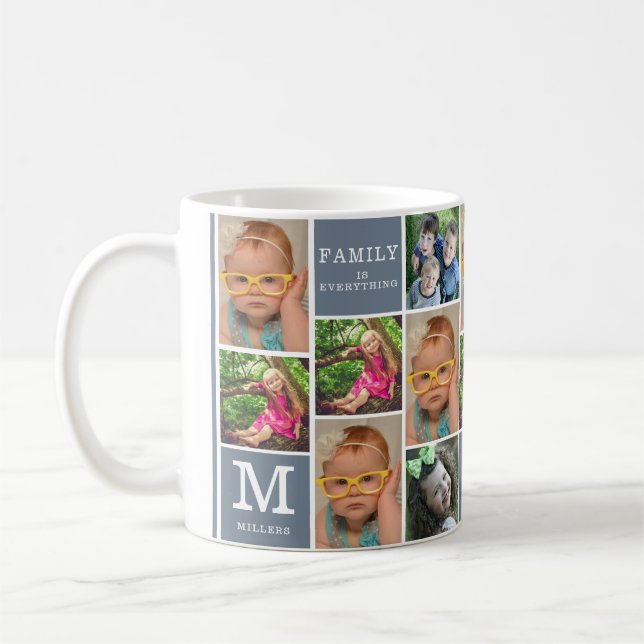 Mug 16 Photo Collage Nom de famille Citation Monogramm (Gauche)