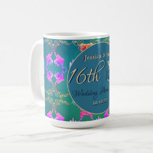 Mug 16e anniversaire Mariage Cire, Statice & Peridot