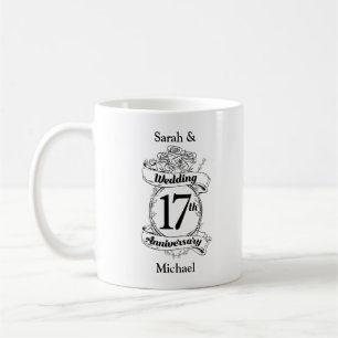 Mug 17e anniversaire du Mariage Roses noires et blanch