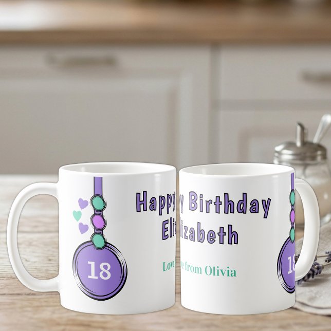 Mug 18e anniversaire nom violet vert (Créateur téléchargé)