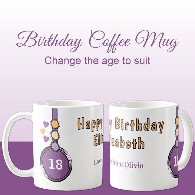 Mug 18ème joyeux nom d'anniversaire violet orange (Créateur téléchargé)