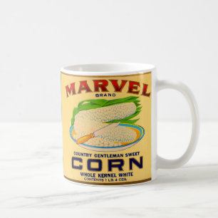 Mug 1930 Marvel étiquette de maïs en conserve