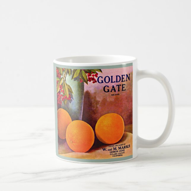 Mug 1950 Golden Gate Gratte orange imprimé étiquette (Droite)