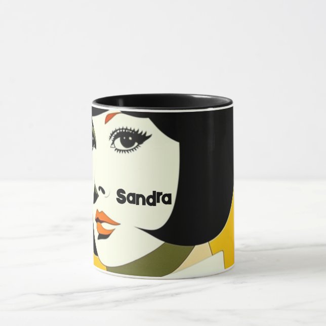 Mug 1960s style fille avec bob noir, nom modifiable (Centre)