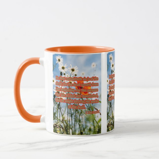 Mug 1 Jean 3:8 KJV Bible Écriture Pic Deux Tons (Gauche)