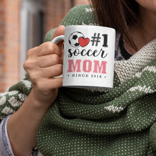 Mug #1 Maman de Footballeur Police Rose Cœur Rouge