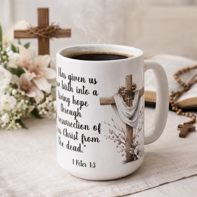 Mug 1 Peter 1:3 Living Hope Easter Scripture Art  (Créateur téléchargé)