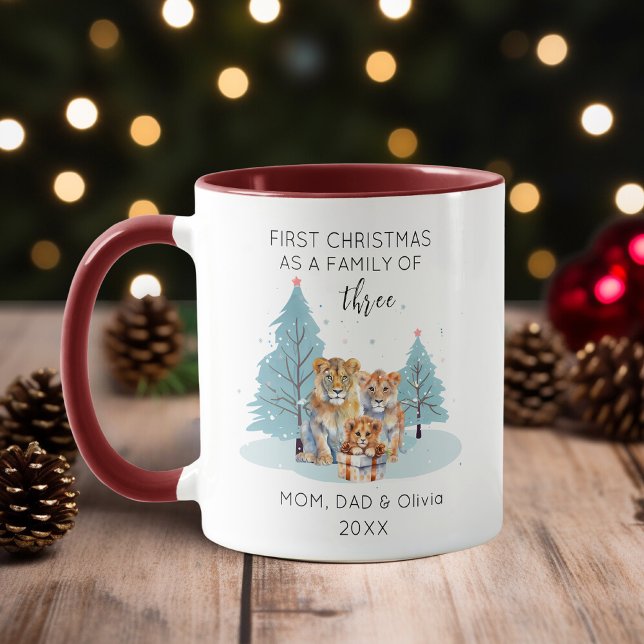 Mug 1er Noël en famille de 3 Lion aquarelle (Créateur téléchargé)