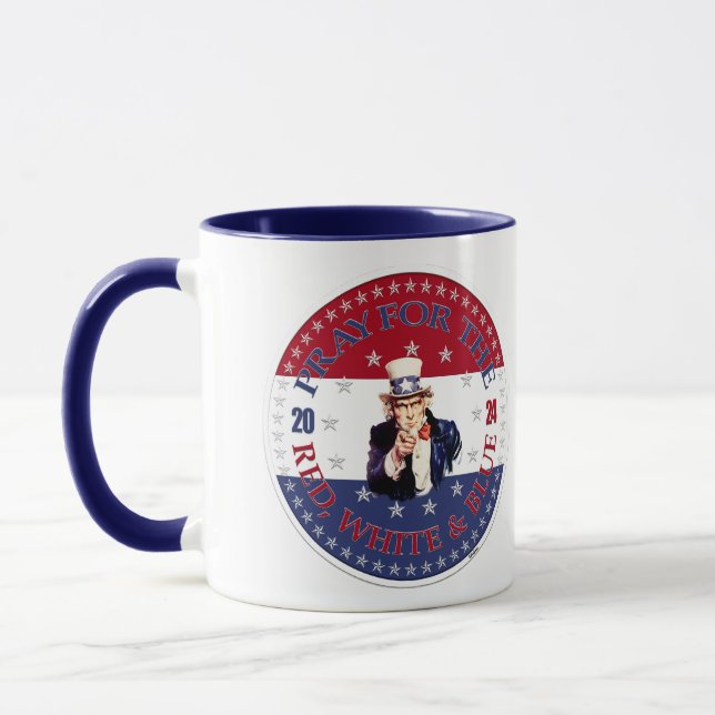 Mug 2024 Priez pour l'oncle rouge, blanc et bleu Sam (Gauche)