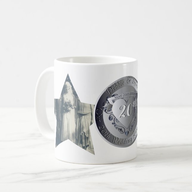 Mug 20e anniversaire Mariage Platinum 2 étoiles Photos (Devant gauche)