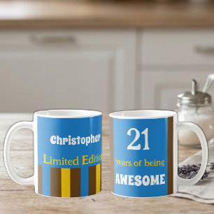 Mug 21 ans de folie nom bleu marron