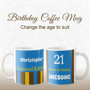 Mug 21 ans d'être nom génial bleu brun