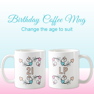 Mug 21e anniversaire jalon âge initiales pêche rose