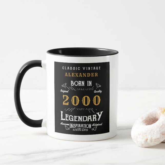 Mug 21e Anniversaire Né 2000 Noir rétro Personnalisé (Avec donut)