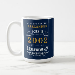Mug 21e Anniversaire Né 2002 Ajouter Nom Blue Gold Leg