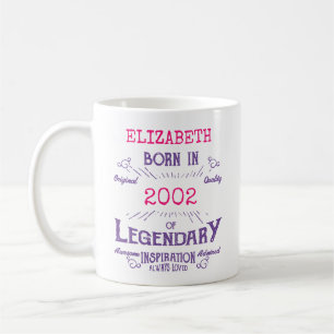 Mug 21e anniversaire Né 2002 Légende Pink Purple