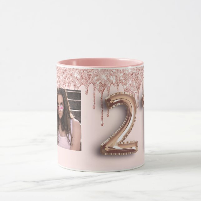 Mug 21e anniversaire rose or parties scintillant goutt (Centre)