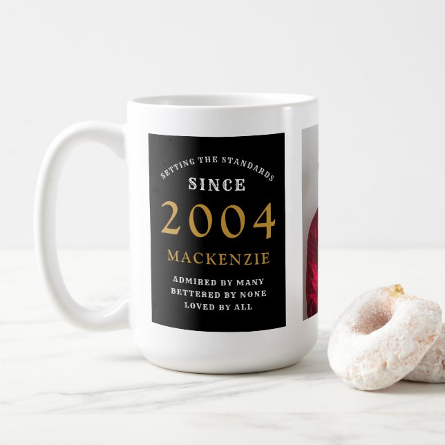 Mug 21st Birthday 2004 Black Gold Ajouter Nom Photo Gr (Avec donut)