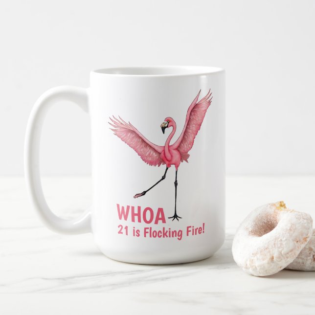 Mug 21st Birthday Flocking Fire Flamingo (Avec donut)