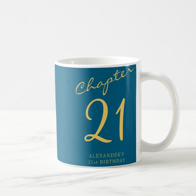 Mug 21st Birthday Party Gold Script Blue  (Droite)