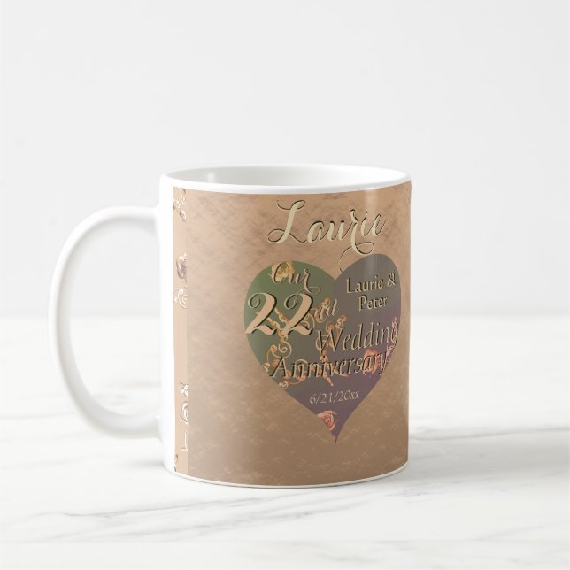 Mug 22e anniversaire de Mariage Rose de coeur coppery (Gauche)
