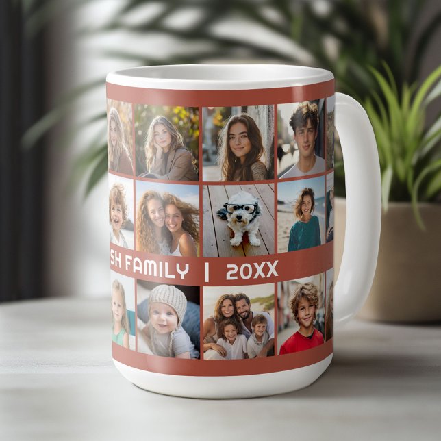 Mug 24 Photo Collage avec nom de famille Date terra co (Custom Photo Mug)