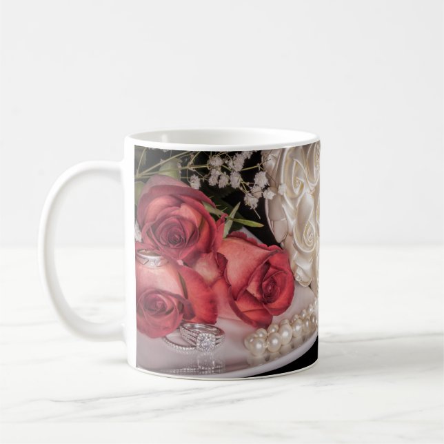 Mug 2586-Roses avec anneaux Mariages, Pearl (Gauche)