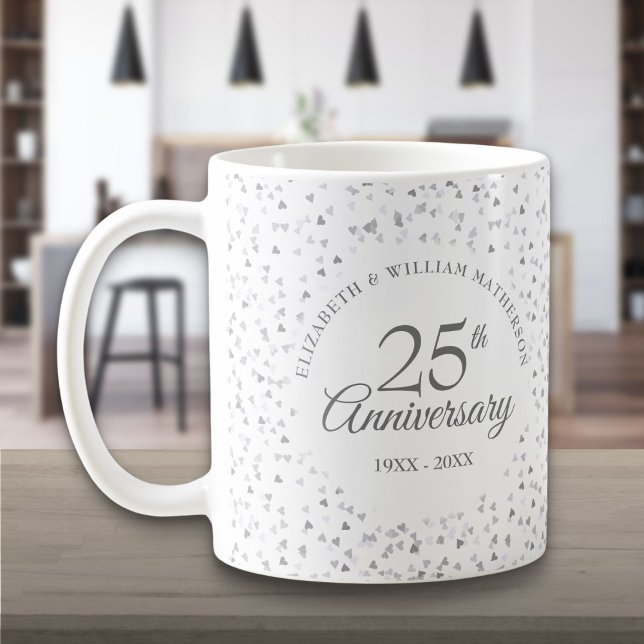Mug 25e anniversaire du Mariage Coeurs d'argent (25th Wedding Anniversary Silver Hearts Coffee Mug)