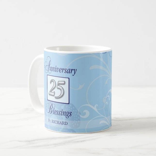 Mug 25e anniversaire en bleu et argent (Devant gauche)