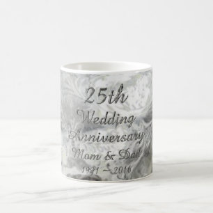 Mug 25ème Typographie argentée chic d'anniversaire de